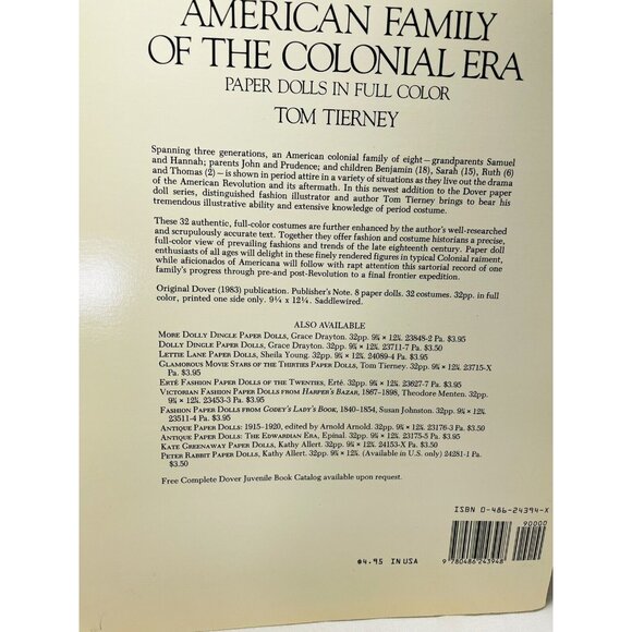 American Family of the Colonial Era  Kids Paper Dolls Tom Tierney UNCUT Vintage - Picture 2 of 12